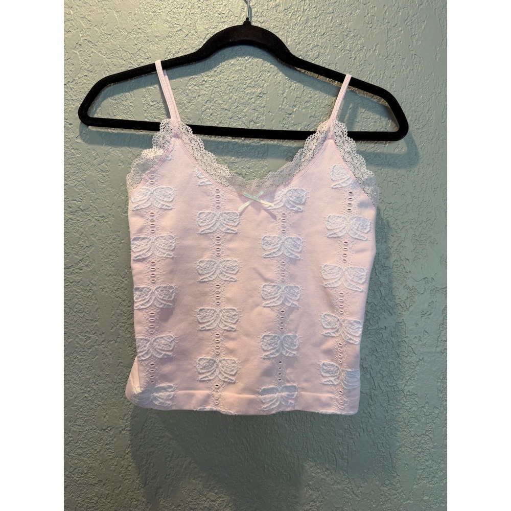 Vital Life Pink Bow Eyelet Lace Cami Tank Top M Early 2000's Style